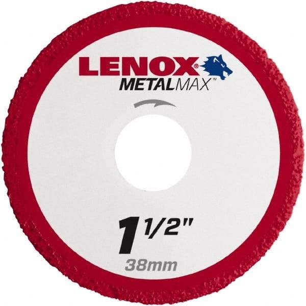 Lenox - 1-1/2" 40/50 Grit Diamond Cutoff Wheel - 0.05" Thick, 3/8" Arbor, 40,200 Max RPM, Use with Die Grinders - Industrial Tool & Supply