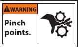 NMC - Accident Prevention Label, Header: WARNING - Legend: Warning - Pinch Points, English, Black & Orange, 5" Long x 3" High, Sign Muscle Finish - Industrial Tool & Supply