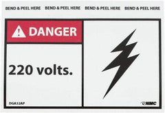 NMC - Accident Prevention Label, Header: DANGER - Legend: Danger - 20 Volts, English, Red, Black & White, 5" Long x 3" High, Sign Muscle Finish - Industrial Tool & Supply