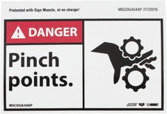NMC - Accident Prevention Label, Header: DANGER - Legend: Danger - Pinch Points, English, Red, Black & White, 5" Long x 3" High, Sign Muscle Finish - Industrial Tool & Supply