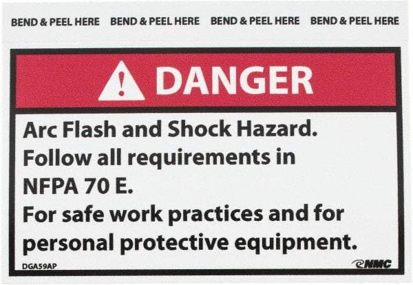 NMC - Accident Prevention Label, Header: DANGER - Legend: Danger - Arc Flash and Shock Hazard - Follow All Requirements in NFPA 70e for Safe Work Practices and for Personal..., English, Red, Black & White, 5" Long x 3" High, Sign Muscle Finish - Industrial Tool & Supply