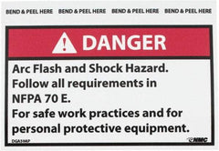 NMC - Accident Prevention Label, Header: DANGER - Legend: Danger - Arc Flash and Shock Hazard - Follow All Requirements in NFPA 70e for Safe Work Practices and for Personal..., English, Red, Black & White, 5" Long x 3" High, Sign Muscle Finish - Industrial Tool & Supply