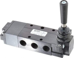 Parker - 0.83 CV Rate, 1/4" NPT Inlet Direct Air 4 Mechanical Spool Valve - 4 Way, 3 Position CC, 150 Max psi, Lever Spring Return - Industrial Tool & Supply