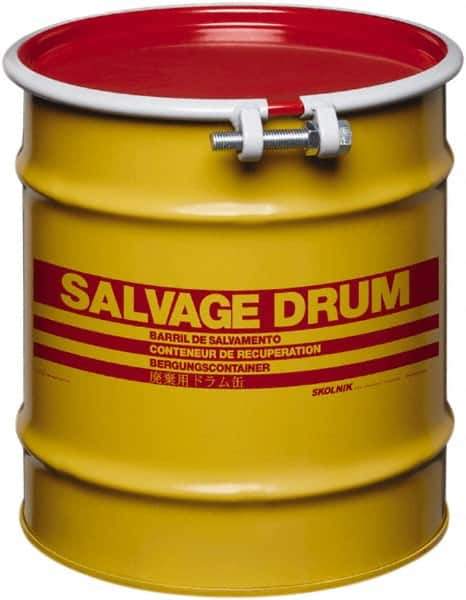 Made in USA - 10 Gallon Cylindrical Carbon Steel Open Head Drum - 17" High x 14" Diam - Industrial Tool & Supply