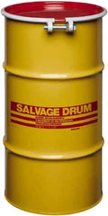 Made in USA - 16 Gallon Cylindrical Carbon Steel Open Head Drum - 27" High x 14" Diam - Industrial Tool & Supply