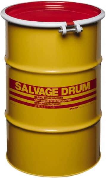 Made in USA - 30 Gallon Cylindrical Carbon Steel Open Head Drum - 27-1/2" High x 18-1/4" Diam - Industrial Tool & Supply