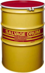 Made in USA - 110 Gallon Yellow with Red Cover Cylindrical Carbon Steel Open Head Drum - 41" High x 30" Diam - Industrial Tool & Supply