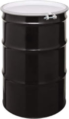 Made in USA - 55 Gallon Black Cylindrical Carbon Steel Open Head Drum - 33" High x 22-1/2" Diam - Industrial Tool & Supply