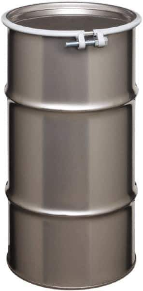 Made in USA - 16 Gallon Cylindrical Stainless Steel Open Head Drum - 27" High x 14" Diam - Industrial Tool & Supply