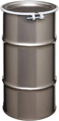 Made in USA - 16 Gallon Cylindrical Stainless Steel Open Head Drum - 27" High x 14" Diam - Industrial Tool & Supply