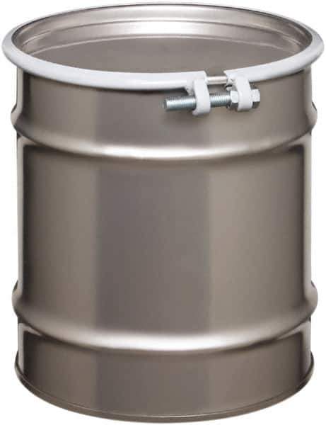 Made in USA - 20 Gallon Cylindrical Stainless Steel Open Head Drum - 19-1/4" High x 18-1/4" Diam - Industrial Tool & Supply