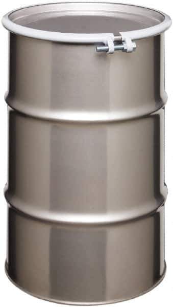 Made in USA - 30 Gallon Cylindrical Stainless Steel Open Head Drum - 27-1/2" High x 18-1/4" Diam - Industrial Tool & Supply