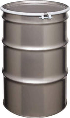 Made in USA - 55 Gallon Cylindrical Stainless Steel Open Head Drum - 33" High x 22-1/2" Diam - Industrial Tool & Supply