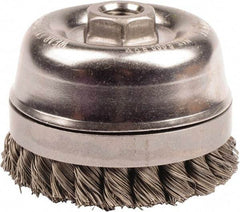 Weiler - 4" Diam, 5/8-11 Threaded Arbor, Steel Fill Cup Brush - 0.02 Wire Diam, 7/8" Trim Length, 9,000 Max RPM - Industrial Tool & Supply