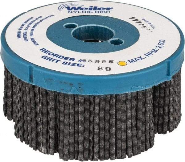 Weiler - 4" 80 Grit Silicon Carbide Disc Brush - Medium Grade, Plain Hole Connector, 1-1/2" Trim Length, 7/8" Arbor Hole - Industrial Tool & Supply