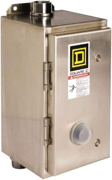 Square D - 110 Coil VAC at 50 Hz, 120 Coil VAC at 60 Hz, 18 Amp, Nonreversible Enclosed Enclosure NEMA Motor Starter - 3 Phase hp: 3 at 200 VAC, 3 at 230 VAC, 5 at 460 VAC, 5 at 575 VAC, 4x Enclosure Rating - Industrial Tool & Supply