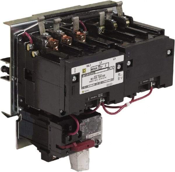 Square D - 110 Coil VAC at 50 Hz, 120 Coil VAC at 60 Hz, 45 Amp, NEMA Size 2, Reversible Open Enclosure NEMA Motor Starter - 3 Phase hp: 10 at 200 VAC, 15 at 230 VAC, 25 at 460 VAC, 25 at 575 VAC - Industrial Tool & Supply