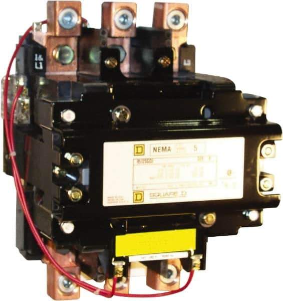 Square D - 3 Pole, 110 Coil VAC at 50 Hz and 120 Coil VAC at 60 Hz, 270 Amp NEMA Contactor - Open Enclosure, 50 Hz at 110 VAC and 60 Hz at 120 VAC - Industrial Tool & Supply