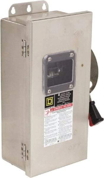 Square D - 30 Amp, 600 VAC/VDC, 3 Pole Nonfused Safety Switch - NEMA 12, 3, 3R, 4 & 4X, 10 hp at 600 VAC, 15 at 600 VDC (Single Phase), 30 hp at 600 VAC, 15 hp at 600 VDC (Triple Phase) - Industrial Tool & Supply