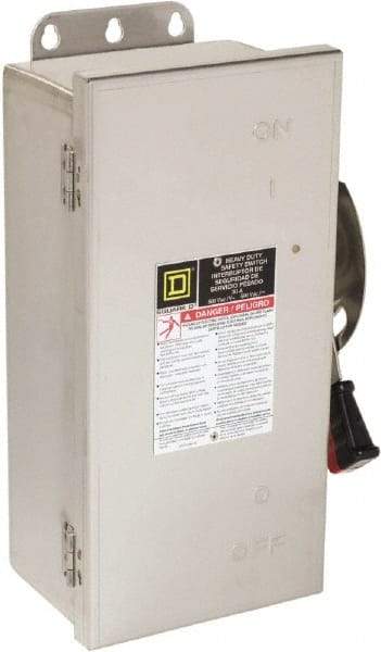 Square D - 30 Amp, 600 VAC/VDC, 3 Pole Nonfused Safety Switch - NEMA 12, 3, 3R, 4 & 4X, 10 hp at 600 VAC, 15 at 600 VDC (Single Phase), 30 hp at 600 VAC, 15 hp at 600 VDC (Triple Phase), 3PST Contact Form - Industrial Tool & Supply