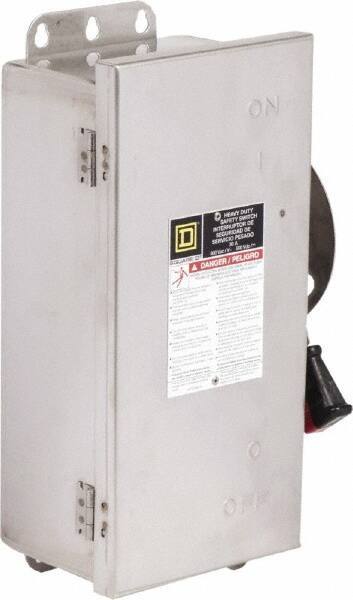 Square D - 30 Amp, 600 VAC/VDC, 3 Pole Fused Safety Switch - NEMA 12, 3, 3R, 4 & 4X, 7.5 hp at 480 VAC, 5 hp at 250 VDC (Single Phase), 20 hp at 600 VAC, 10 hp at 600 VDC (Triple Phase), 3PST Contact Form - Industrial Tool & Supply