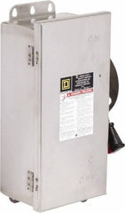 Square D - 30 Amp, 600 VAC/VDC, 3 Pole Fused Safety Switch - NEMA 12, 3, 3R, 4 & 4X, 7.5 hp at 480 VAC, 5 hp at 250 VDC (Single Phase), 20 hp at 600 VAC, 10 hp at 600 VDC (Triple Phase), 3PST Contact Form - Industrial Tool & Supply