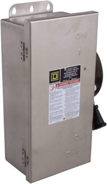 Square D - 30 Amp, 240 VAC, 250 VDC, 2 Pole Fused Safety Switch - NEMA 12, 3, 3R, 4 & 4X, 3 hp at 240 VAC (Single Phase), 7.5 hp at 240 VAC, 5 hp hp at 250 VDC (Triple Phase), DPST Contact Form - Industrial Tool & Supply