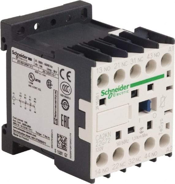 Schneider Electric - 2NC/2NO, 120 VAC at 50/60 Hz Control Relay - 17 V - Industrial Tool & Supply