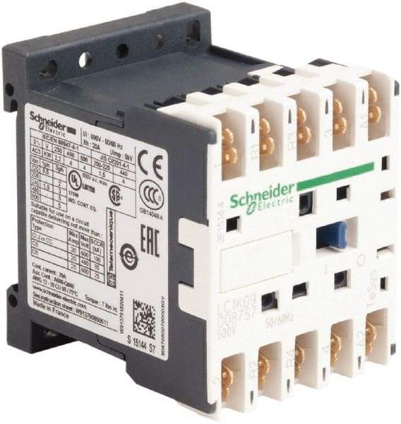Schneider Electric - 4 Pole, 500 Coil VAC at 50/60 Hz, 16 Amp at 690 VAC and 20 Amp at 440 VAC, Nonreversible IEC Contactor - BS 5424, CSA, IEC 60947, NF C 63-110, RoHS Compliant, UL Listed, VDE 0660 - Industrial Tool & Supply