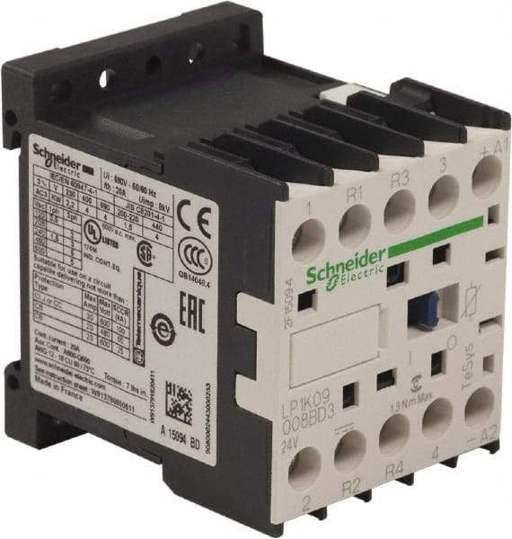 Schneider Electric - 4 Pole, 24 Coil VDC, 16 Amp at 690 VAC and 20 Amp at 440 VAC, Nonreversible IEC Contactor - BS 5424, CSA, IEC 60947, NF C 63-110, RoHS Compliant, UL Listed, VDE 0660 - Industrial Tool & Supply