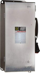 Square D - 100 Amp, 240 VAC, 250 VDC, 2 Pole Fused Safety Switch - NEMA 12, 3, 3R, 4 & 4X, 15 hp at 240 VAC, 20 hp at 250 VDC (Single Phase), 30 hp at 240 Vac, 20 hp at 250 VDC (Triple Phase), DPST Contact Form - Industrial Tool & Supply