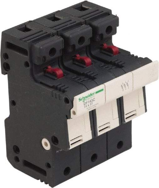 Schneider Electric - 3 Pole, 600 Volt, 50 Amp, DIN Rail Mount Fuse Holder - Compatible with 51mm Long x 70mm Wide and 14mm Diameter Fuse - Industrial Tool & Supply