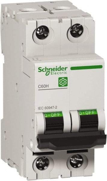 Schneider Electric - 10 Amp, 440 VAC, 2 Pole, DIN Rail Mounted Miniature Circuit Breaker - Magnetic Trip, Multiple Breaking Capacity Ratings, 18-4 AWG, 76mm Deep x 81mm High x 36mm Wide - Industrial Tool & Supply