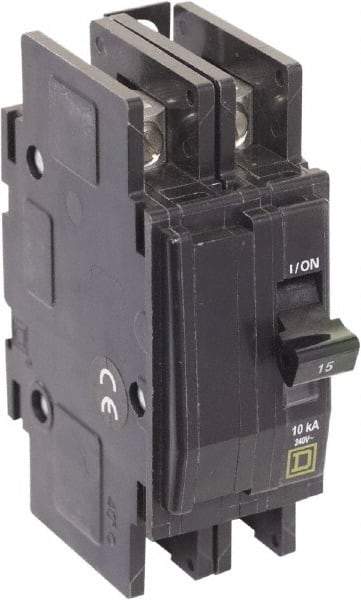 Square D - 15 Amp, 240 VAC, 2 Pole, Panel Mount Miniature Circuit Breaker - 14-2 AWG - Industrial Tool & Supply