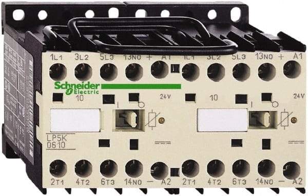 Schneider Electric - 3 Pole, 24 Coil VDC, 12 Amp at 440 VAC, 16 Amp at 690 VAC and 20 Amp at 440 VAC, Reversible IEC Contactor - BS 5424, CSA, IEC 60947, NF C 63-110, RoHS Compliant, UL Listed, VDE 0660 - Industrial Tool & Supply