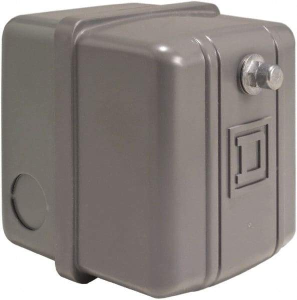 Square D - 1 NEMA Rated, DPST, 40 to 60 psi, Electromechanical, Snap Action Pressure and Level Switch - Adjustable Pressure, 460/575 VAC, 1/4 Inch Connector, Screw Terminal, For Use with Air Compressors, Power Circuits, Water Pumps - Industrial Tool & Supply