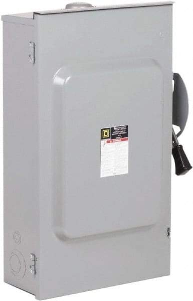 Square D - 200 Amp, 240 VAC, 2 Pole Fused Safety Switch - NEMA 3R, 15 hp at 240 VAC (Single Phase), 60 hp at 240 VAC (Triple Phase), DPST Contact Form - Industrial Tool & Supply