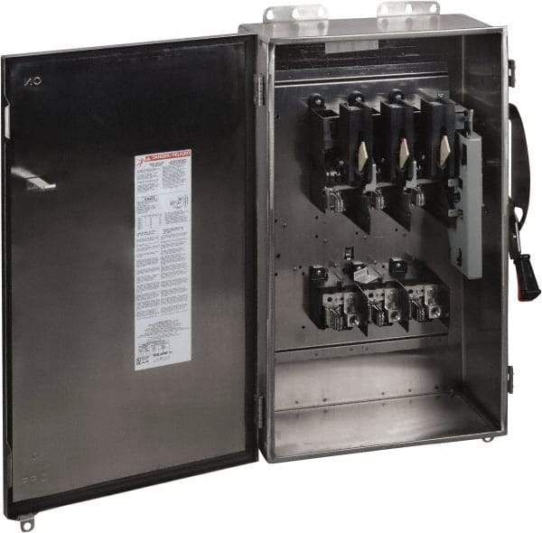 Square D - 200 Amp, 600 VAC/VDC, 3 Pole Nonfused Safety Switch - NEMA 12, 3, 3R, 4 & 4X, 50 hp at 600 VAC, 50 hp at 600 VDC (Single Phase), 150 hp at 600 VAC, 50 hp at 600 VDC (Triple Phase), ST Contact Form - Industrial Tool & Supply