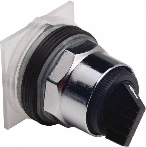 Schneider Electric - 30mm Mount Hole, 2 Position, Knob and Pushbutton Operated, Selector Switch Only - Black, Momentary (MO), without Contact Blocks, Weatherproof and Dust and Oil Resistant - Industrial Tool & Supply