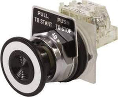 Schneider Electric - 30mm Mount Hole, Extended Mushroom Head, Pushbutton Switch with Contact Block - Round, Black Pushbutton, Maintained (MA) - Industrial Tool & Supply