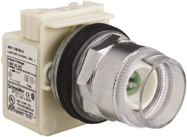 Schneider Electric - 1.18 Inch Mount Hole, Extended Straight, Pushbutton Switch Only - Round, Green Pushbutton, Illuminated, Momentary (MO), Weatherproof, Dust and Oil Resistant - Industrial Tool & Supply