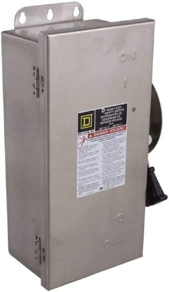 Square D - 100 Amp, 240 VAC, 250 VDC, 3 Pole Fused Safety Switch - NEMA 12, 3, 3R, 4 & 4X, 15 hp at 240 VAC, 20 hp at 250 VDC (Single Phase), 30 hp at 240 Vac, 20 hp at 250 VDC (Triple Phase), 3PST Contact Form - Industrial Tool & Supply