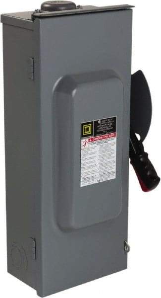 Square D - 100 Amp, 600 VAC/VDC, 3 Pole Nonfused Safety Switch - NEMA 3R, 40 hp at 600 VAC, 50 hp at 600 VDC (Single Phase), 100 hp at 600 VAC, 50 hp at 600 VDC (Triple Phase), 3PST Contact Form - Industrial Tool & Supply