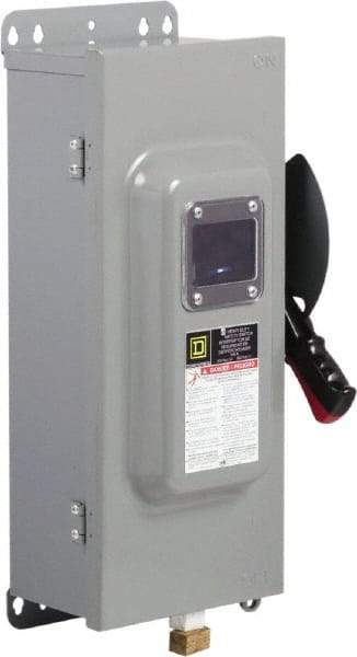 Square D - 100 Amp, 600 VAC/VDC, 3 Pole Fused Safety Switch - NEMA 12 & 3R, 30 hp at 480 VAC (Single Phase), 75 hp at 600 VAC, 50 hp at 600 VDC (Triple Phase) - Industrial Tool & Supply
