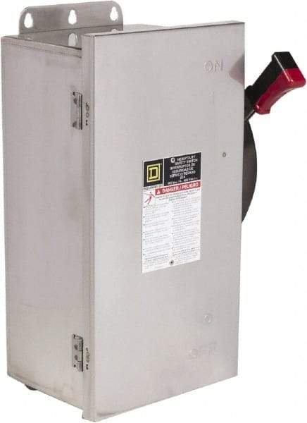 Square D - 60 Amp, 600 VAC/VDC, 3 Pole Nonfused Safety Switch - NEMA 12, 3, 3R, 4 & 4X, 30 hp at 600 VAC (Single Phase), 60 hp at 600 VAC, 30 hp at 600 VDC (Triple Phase), 3PST Contact Form - Industrial Tool & Supply