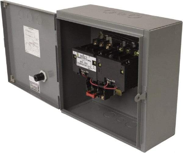 Square D - 110 Coil VAC at 50 Hz, 120 Coil VAC at 60 Hz, 45 Amp, NEMA Size 2, Reversible Enclosed Enclosure NEMA Motor Starter - 3 Phase hp: 10 at 200 VAC, 15 at 230 VAC, 25 at 460 VAC, 25 at 575 VAC, 1 Enclosure Rating - Industrial Tool & Supply