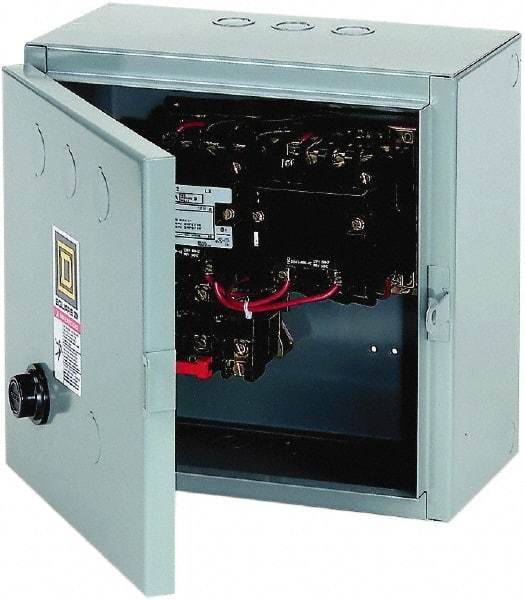 Square D - 110 Coil VAC at 50 Hz, 120 Coil VAC at 60 Hz, 9 Amp, Reversible Enclosed Enclosure NEMA Motor Starter - 3 Phase hp: 1-1/2 at 200 VAC, 1-1/2 at 230 VAC, 2 at 460 VAC, 2 at 575 VAC, 1 Enclosure Rating - Industrial Tool & Supply
