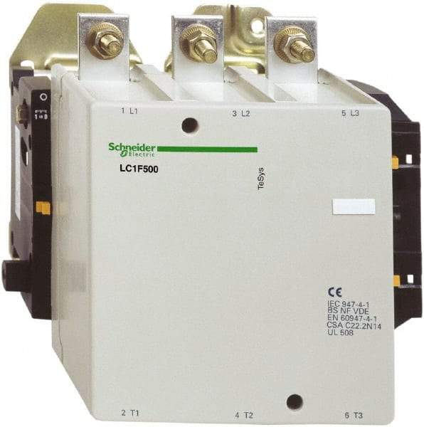 Schneider Electric - 3 Pole, 500 Amp at 440 VAC and 700 Amp at 440 VAC, Nonreversible IEC Contactor - Bureau Veritas, CCC, CSA, DNV, EN/IEC 60947-1, EN/IEC 60947-4-1, GL, JEM 1038, LROS, RINA, RMRoS, RoHS Compliant, UL Listed - Industrial Tool & Supply