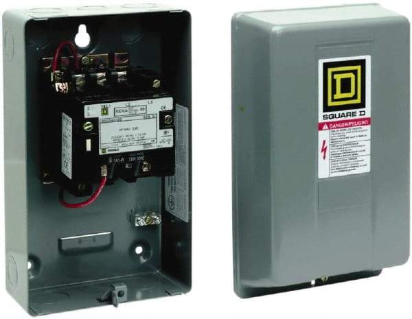 Square D - 3 Pole, 440 Coil VAC at 50 Hz and 480 Coil VAC at 60 Hz, 9 Amp NEMA Contactor - NEMA 1 Enclosure, 50 Hz at 440 VAC and 60 Hz at 480 VAC - Industrial Tool & Supply