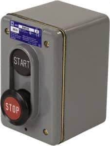 Schneider Electric - 2 Operator, Flush Pushbutton, Mushroom Head Control Station - Start, Stop (Legend), Momentary Switch, NO/NC Contact, NEMA 1, 4 - Industrial Tool & Supply